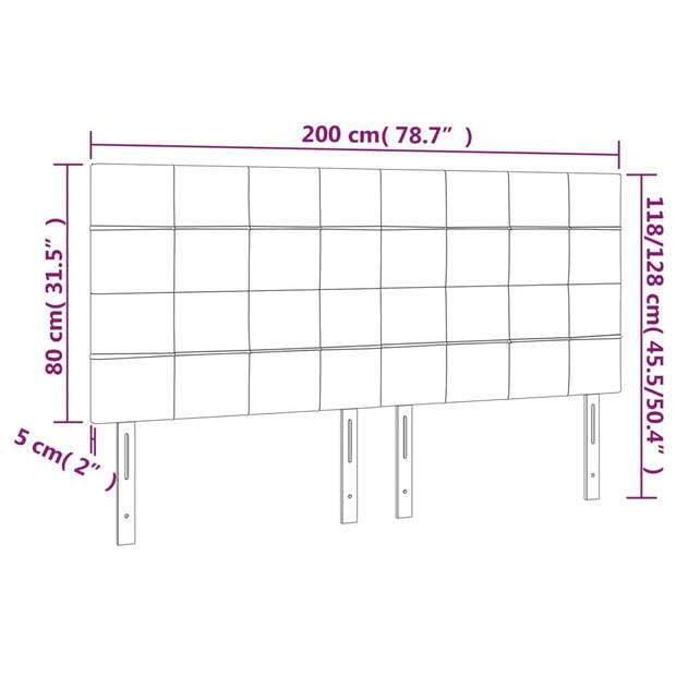 vidaXL Hoofdbord LED 200x5x118/128 cm stof donkergrijs