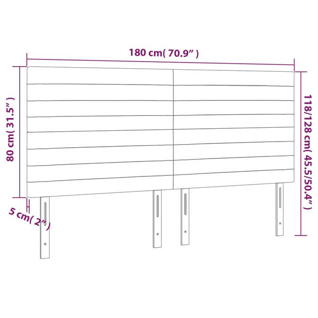 vidaXL Hoofdbord LED 180x5x118/128 cm fluweel lichtgrijs