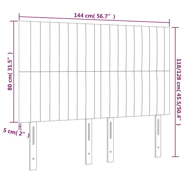 vidaXL Hoofdborden 4 st 72x5x78/88 cm stof lichtgrijs