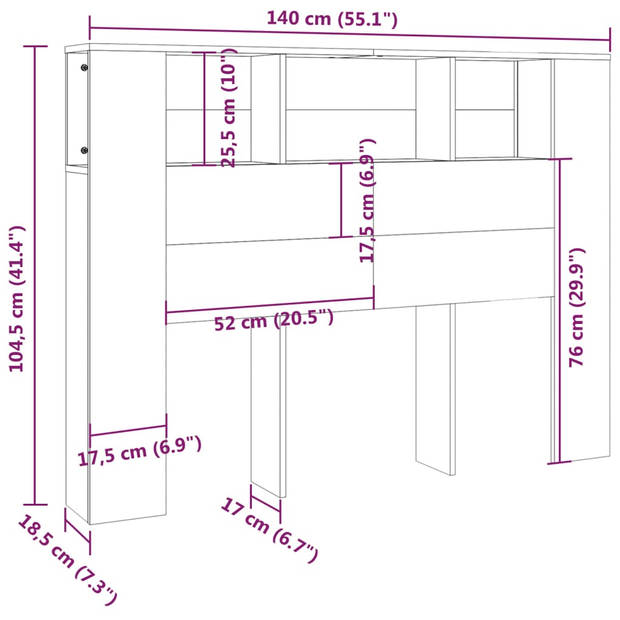 vidaXL Hoofdbordkast 140x18,5x104,5 cm grijs sonoma eikenkleurig