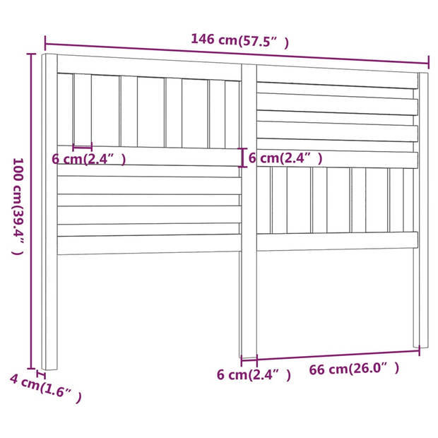 vidaXL Hoofdbord 146x4x100 cm massief grenenhout grijs