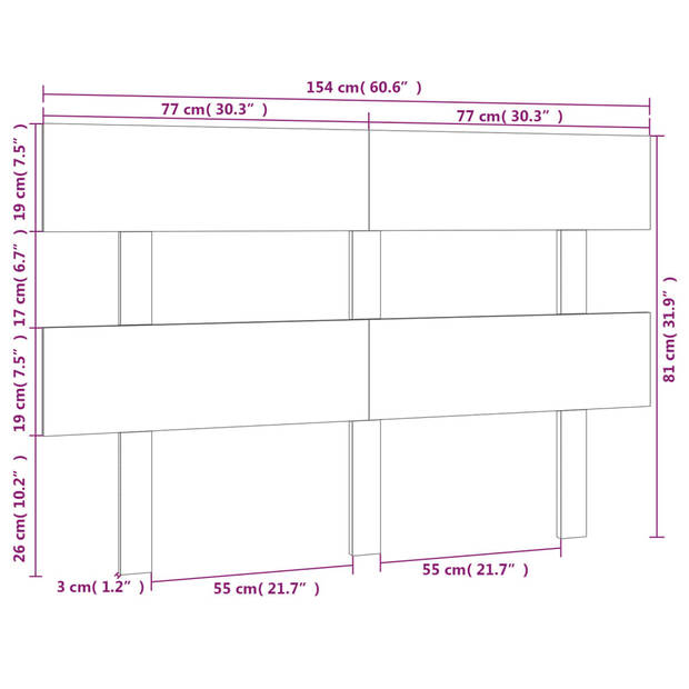 vidaXL Hoofdbord 154x3x81 cm massief grenenhout honingbruin