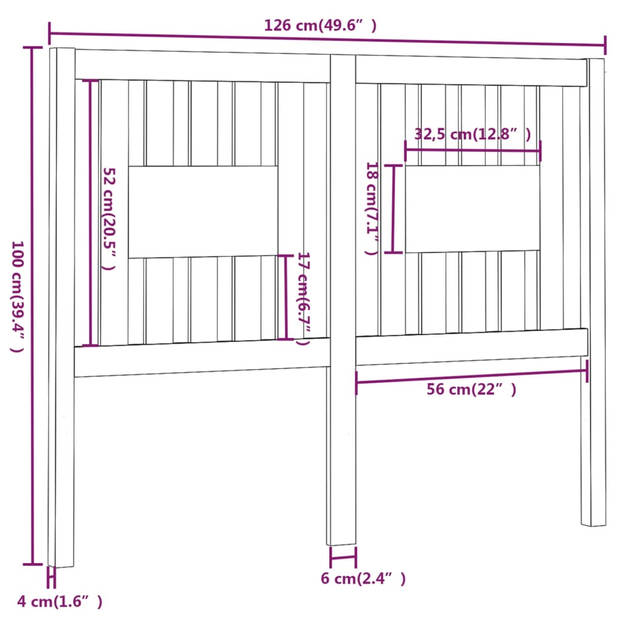 vidaXL Hoofdbord 126x4x100 cm massief grenenhout wit