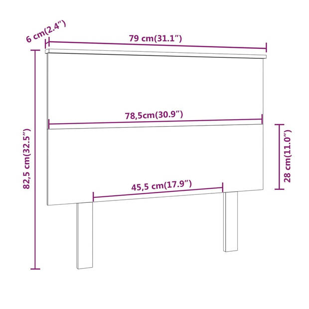 vidaXL Hoofdbord 79x6x82,5 cm massief grenenhout