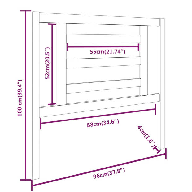 vidaXL Hoofdbord 96x4x100 cm massief grenenhout zwart