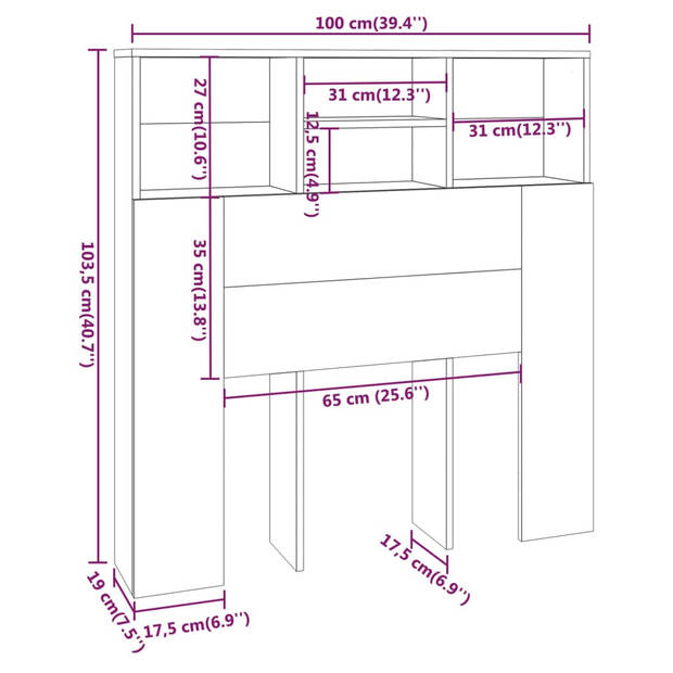 vidaXL Hoofdbordkast 100x19x103,5 cm zwart