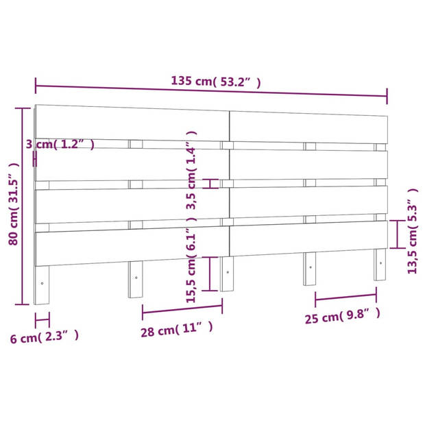 vidaXL Hoofdbord 135x3x80 cm massief grenenhout wit