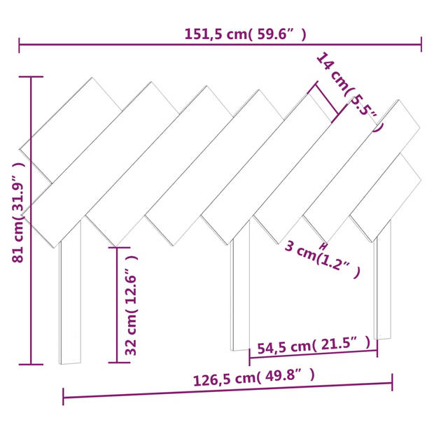 vidaXL Hoofdbord 151,5x3x81 cm massief grenenhout zwart