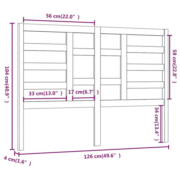 vidaXL Hoofdbord 126x4x104 cm massief grenenhout wit