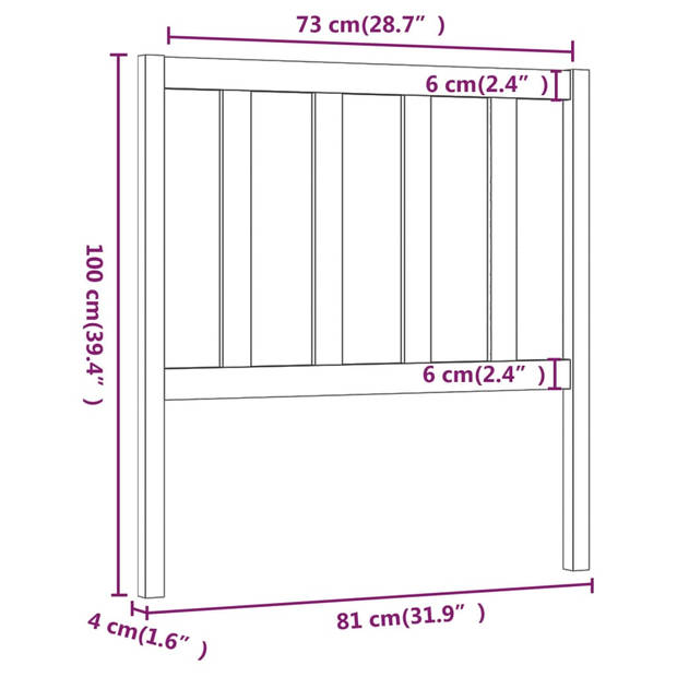 vidaXL Hoofdbord 81x4x100 cm massief grenenhout zwart