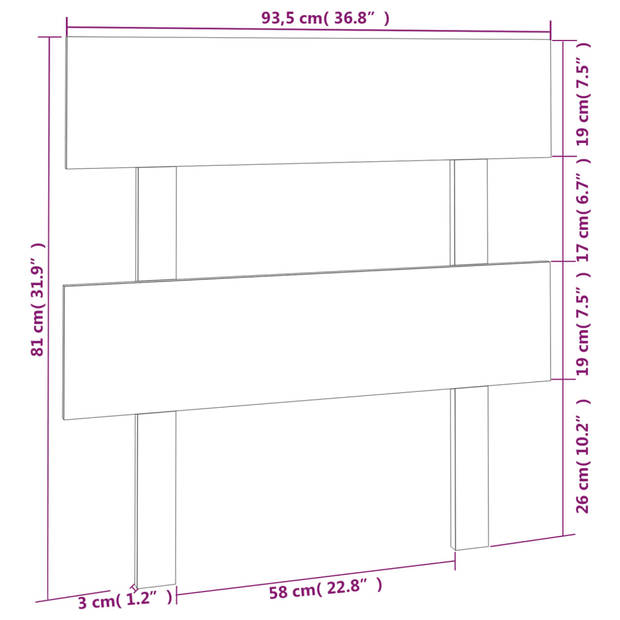 vidaXL Hoofdbord 93,5x3x81 cm massief grenenhout zwart