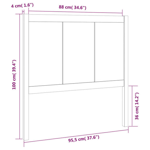 vidaXL Hoofdbord 95,5x4x100 cm massief grenenhout zwart