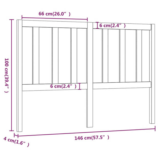 vidaXL Hoofdbord 146x4x100 cm massief grenenhout zwart