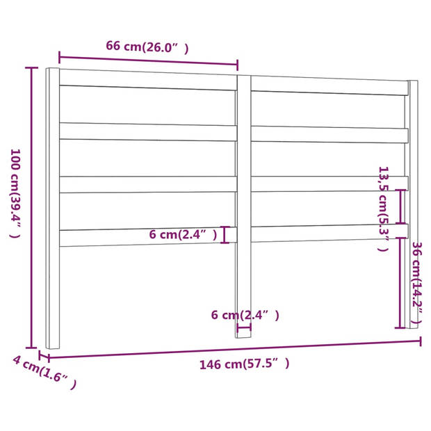 vidaXL Hoofdbord 146x4x100 cm massief grenenhout honingbruin