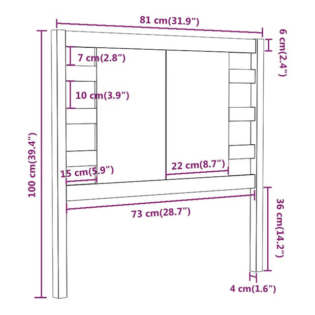 vidaXL Hoofdbord 81x4x100 cm massief grenenhout honingbruin