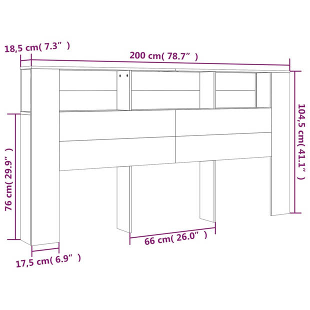 The Living Store Hoofdbordkast - 200 x 18.5 x 104.5 cm - Hoogglans wit