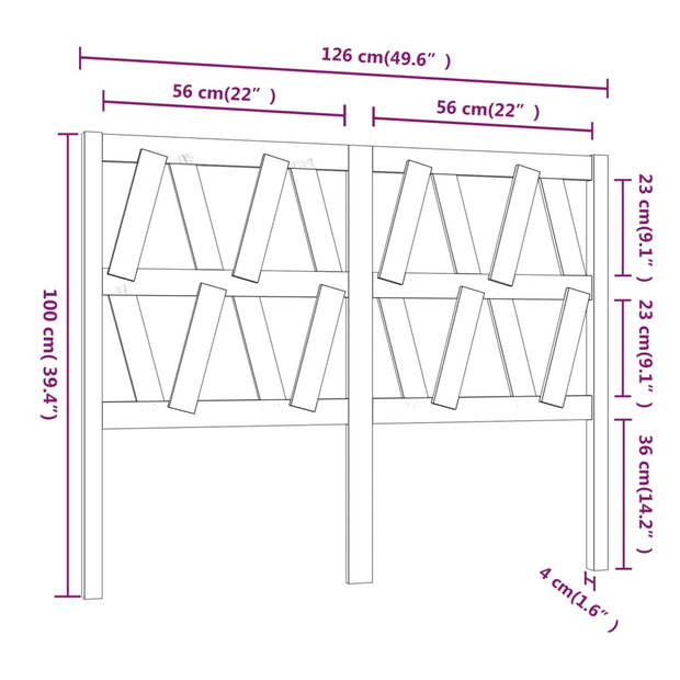 vidaXL Hoofdbord 126x4x100 cm massief grenenhout zwart