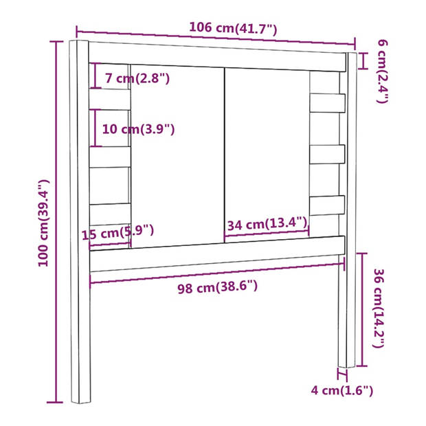 vidaXL Hoofdbord 106x4x100 cm massief grenenhout honingbruin