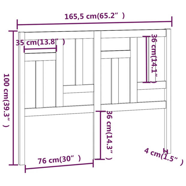 vidaXL Hoofdbord 165,5x4x100 cm massief grenenhout wit