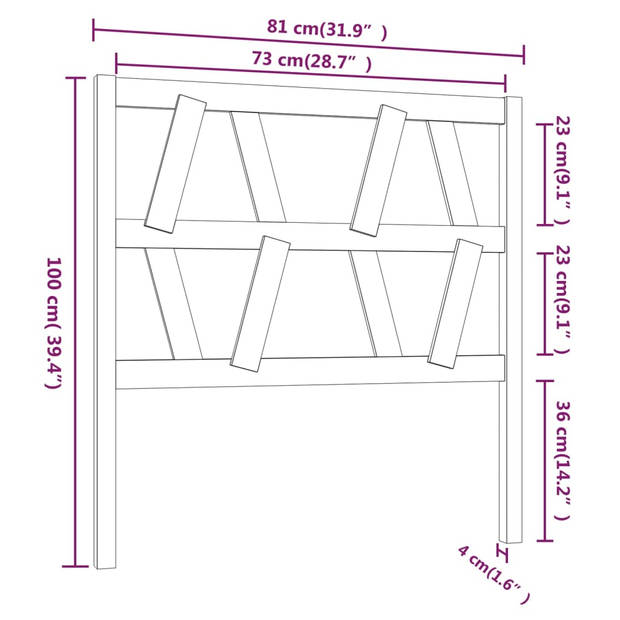 vidaXL Hoofdbord 81x4x100 cm massief grenenhout zwart