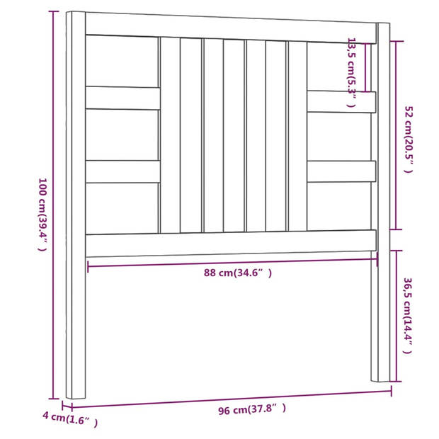 vidaXL Hoofdbord 96x4x100 cm massief grenenhout honingbruin