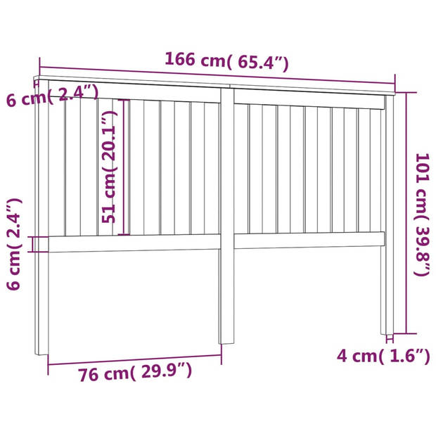 vidaXL Hoofdbord 166x6x101 cm massief grenenhout grijs