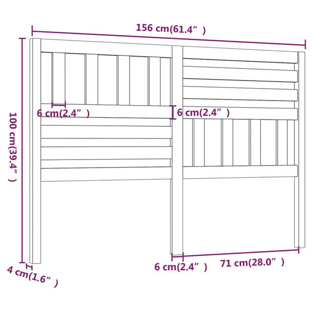 vidaXL Hoofdbord 156x4x100 cm massief grenenhout wit