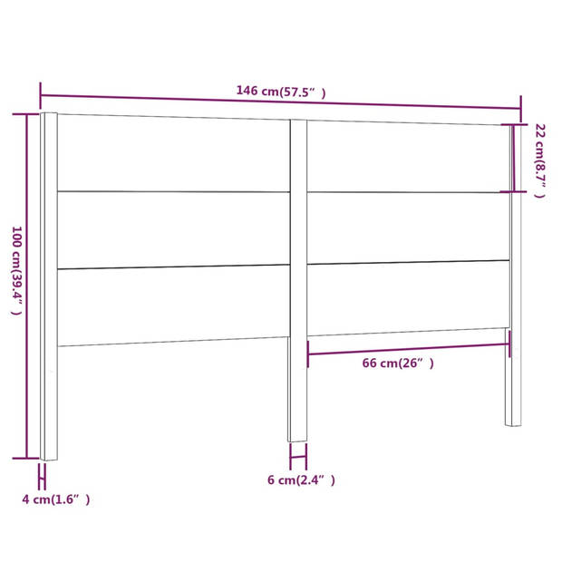 vidaXL Hoofdbord 146x4x100 cm massief grenenhout honingbruin