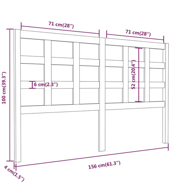 vidaXL Hoofdbord 156x4x100 cm massief grenenhout zwart