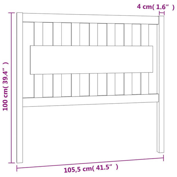 vidaXL Hoofdbord 105,5x4x100 cm massief grenenhout grijs