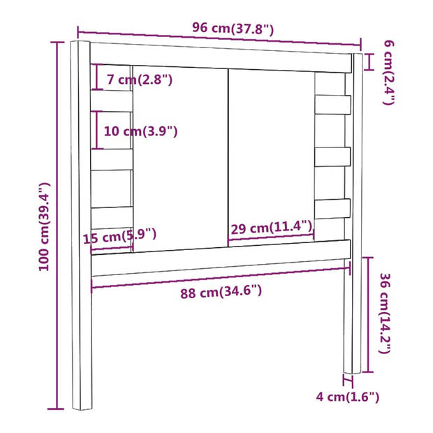 vidaXL Hoofdbord 96x4x100 cm massief grenenhout wit