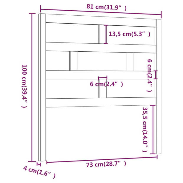 vidaXL Hoofdbord 81x4x100 cm massief grenenhout zwart