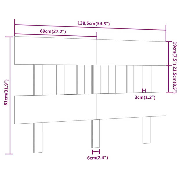 vidaXL Hoofdbord 138,5x3x81 cm massief grenenhout wit