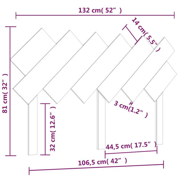 vidaXL Hoofdbord 132x3x81 cm massief grenenhout zwart