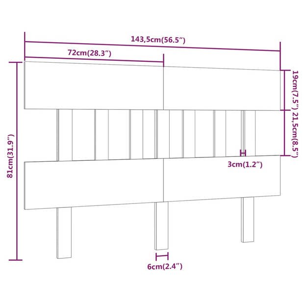 vidaXL Hoofdbord 143,5x3x81 cm massief grenenhout zwart