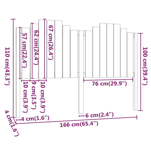 vidaXL Hoofdbord 166x4x110 cm massief grenenhout zwart