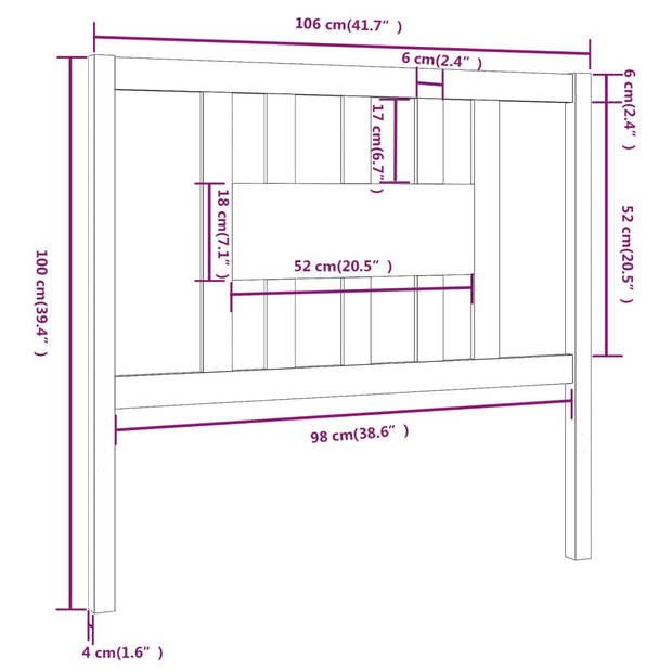 vidaXL Hoofdbord 106x4x100 cm massief grenenhout zwart