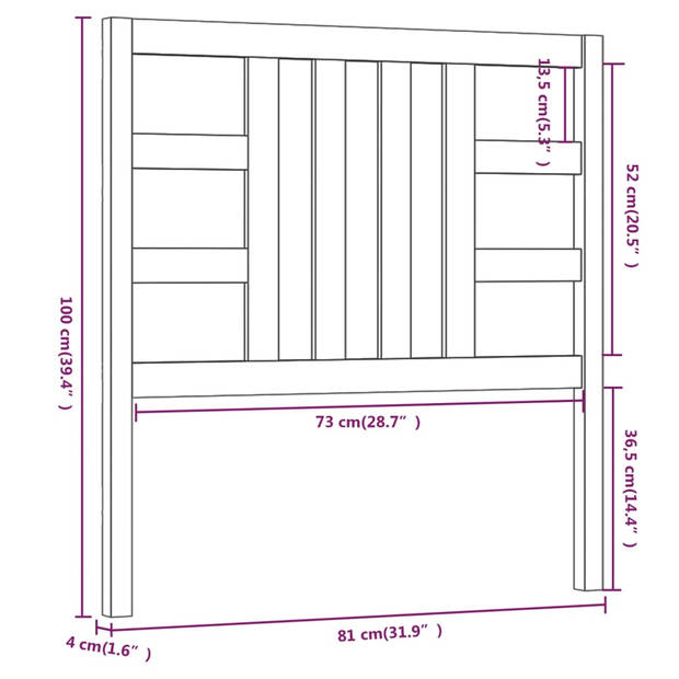 vidaXL Hoofdbord 81x4x100 cm massief grenenhout honingbruin