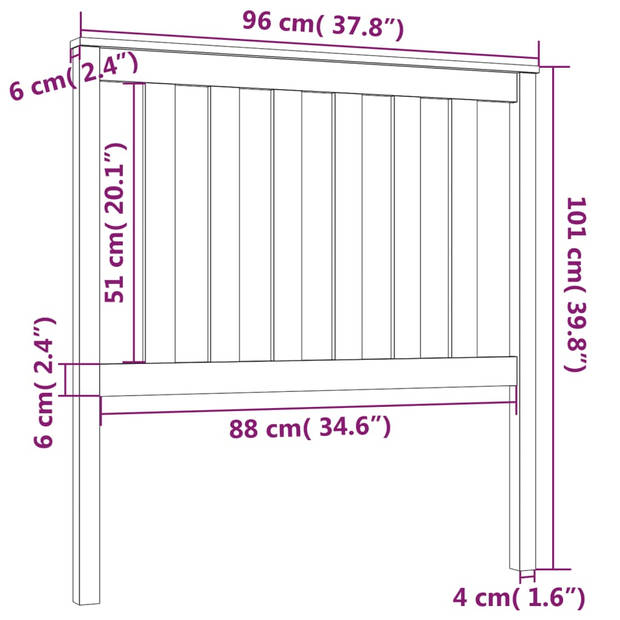 vidaXL Hoofdbord 96x6x101 cm massief grenenhout zwart