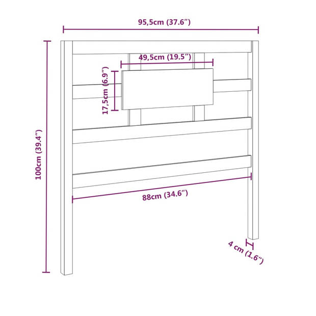 vidaXL Hoofdbord 95,5x4x100 cm massief grenenhout wit