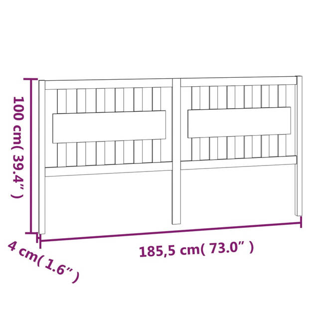 vidaXL Hoofdbord 185,5x4x100 cm massief grenenhout