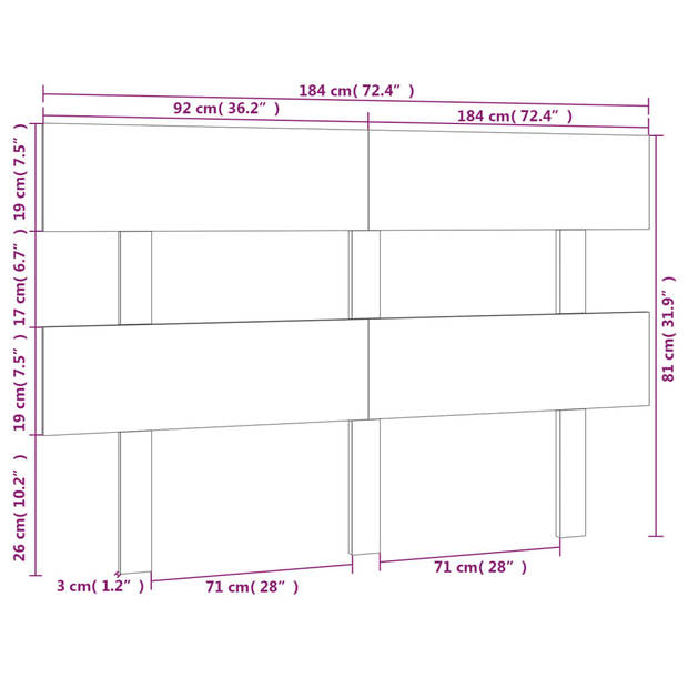 vidaXL Hoofdbord 184x3x81 cm massief grenenhout grijs