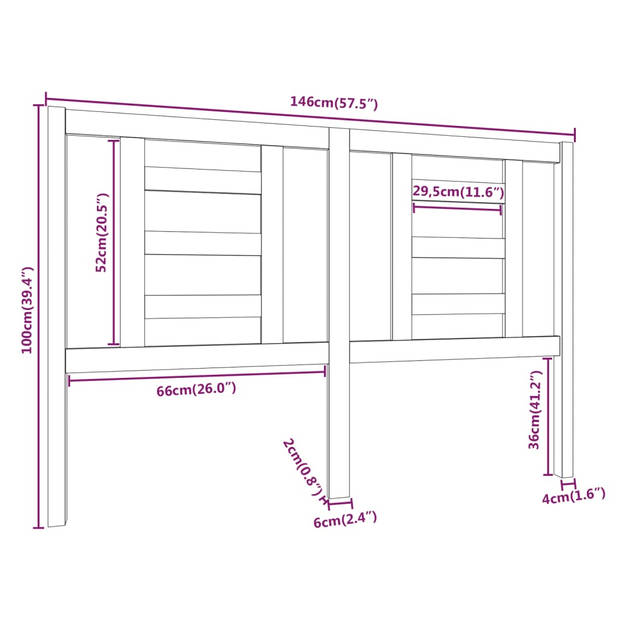 vidaXL Hoofdbord 146x4x100 cm massief grenenhout wit