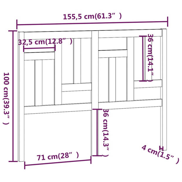 vidaXL Hoofdbord 155,5x4x100 cm massief grenenhout wit