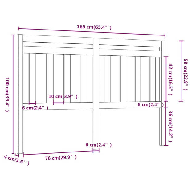 vidaXL Hoofdbord 166x4x100 cm massief grenenhout grijs