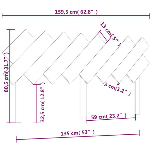 vidaXL Hoofdbord 159,5x3x80,5 cm massief grenenhout zwart