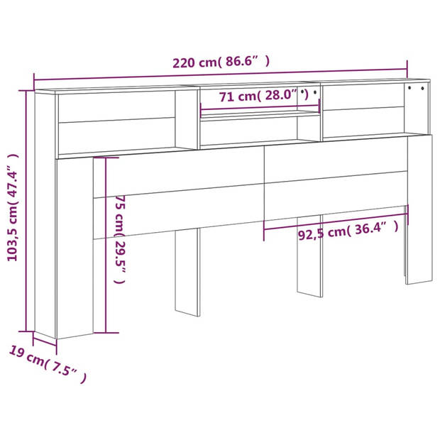 vidaXL Hoofdbordkast 220x19x103,5 cm grijs sonoma eikenkleurig