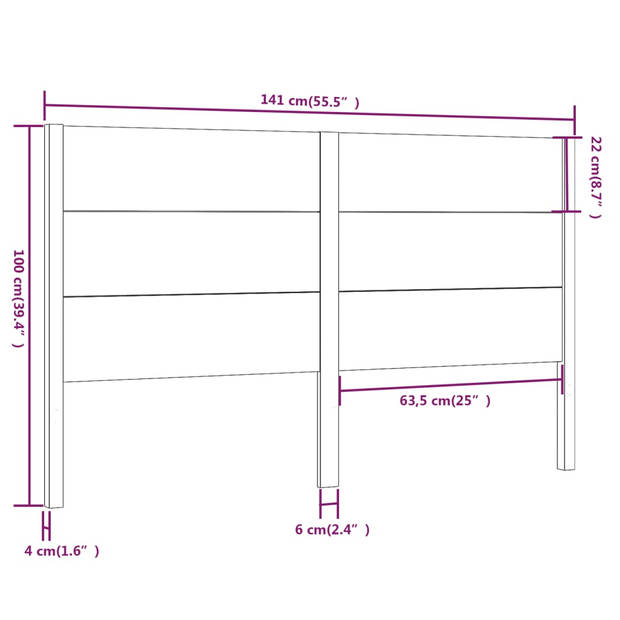 vidaXL Hoofdbord 141x4x100 cm massief grenenhout honingbruin