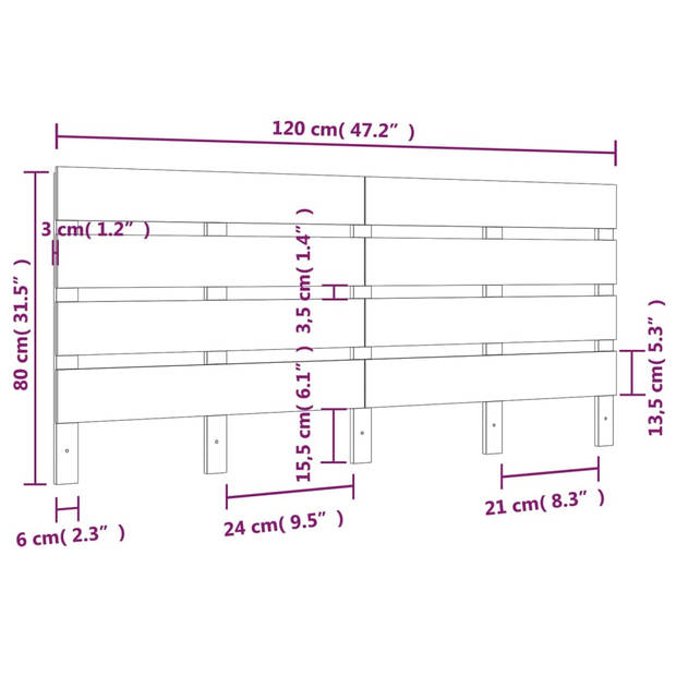 vidaXL Hoofdbord 120x3x80 cm massief grenenhout