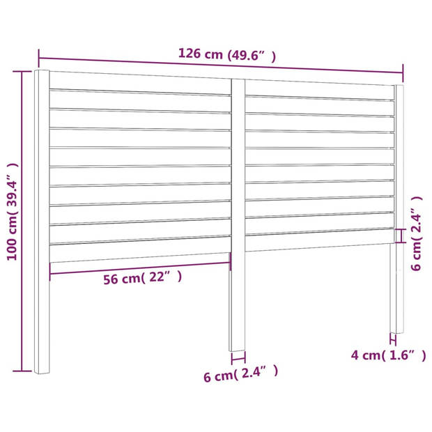 vidaXL Hoofdbord 126x4x100 cm massief grenenhout grijs